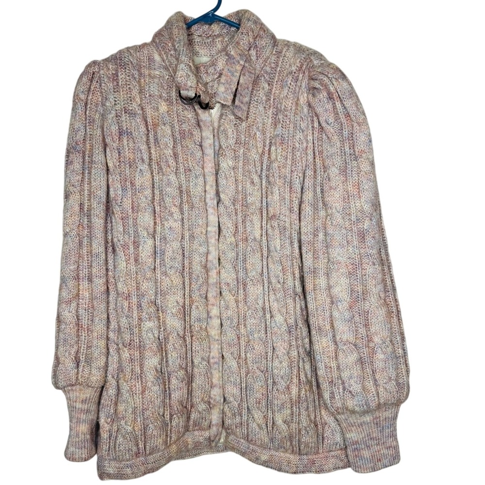 Vintage Womens Chunky Cable Knit Sweater‎ Cardigan M Heavy Full Zip Grannycore